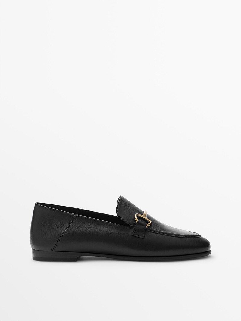 BLACK METALLIC LEATHER LOAFERS | Massimo Dutti (US)