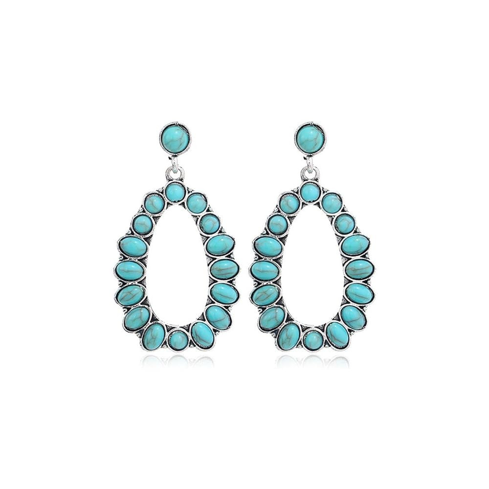 Western Turquoise Oval Hoop Earrings for Women Faux Turquoise Beaded Waterdrop Earrings Boho Coun... | Amazon (US)