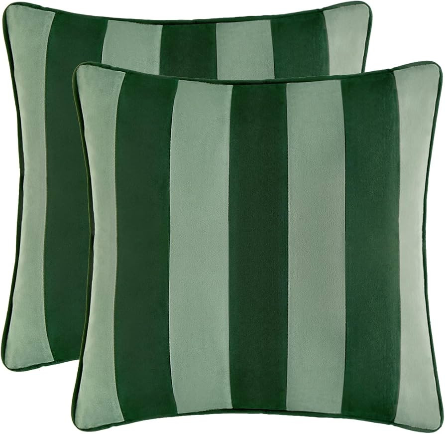 MONDAY MOOSE Decorative Throw Pillow Covers Cushion Cases, Set of 2 Soft Velvet Striped Piping Ed... | Amazon (US)