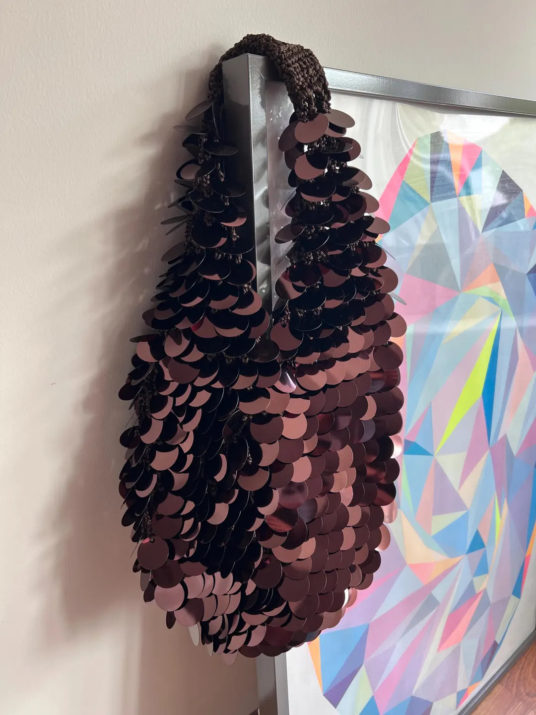 Handmade Crochet Sequin Bag: Brown Shoulder Purse - Etsy | Etsy (US)