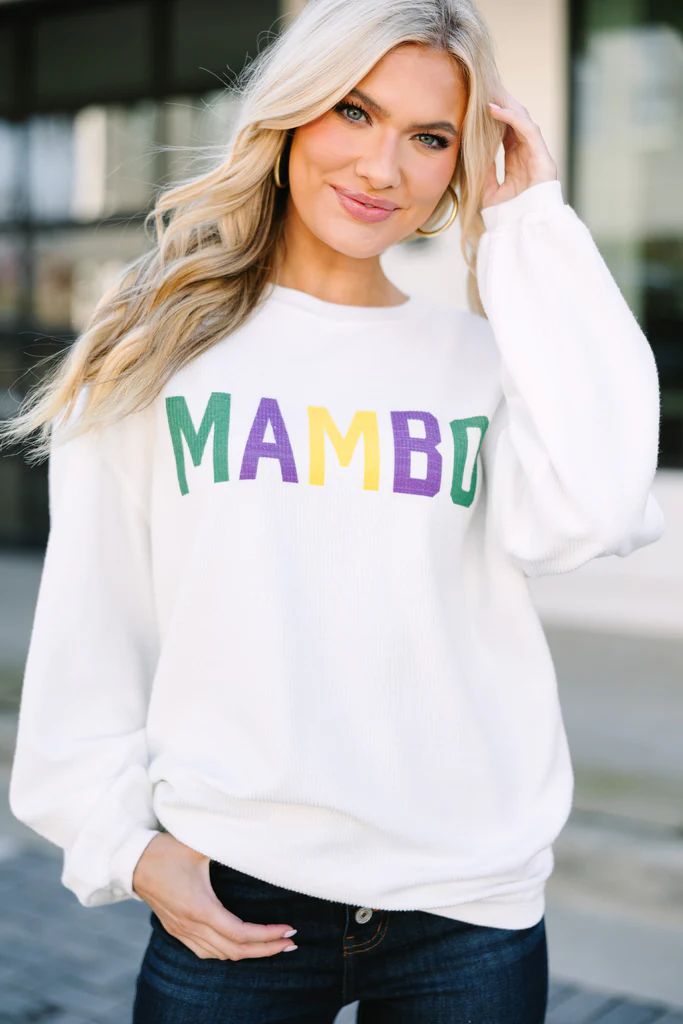 Mambo White Graphic Corded Sweatshirt | The Mint Julep Boutique