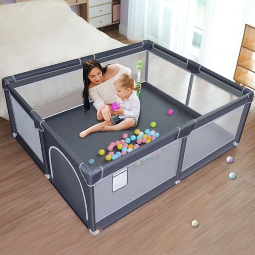 XVISHX Baby Playpen, 50 x 50 inch Baby Playard, Playpen for Babies and Toddlers, Baby Fence Play Pen for Indoor & Outdoor, with Soft Breathable Mesh,No Gaps Playpen for Babies, Grey | Amazon (US)