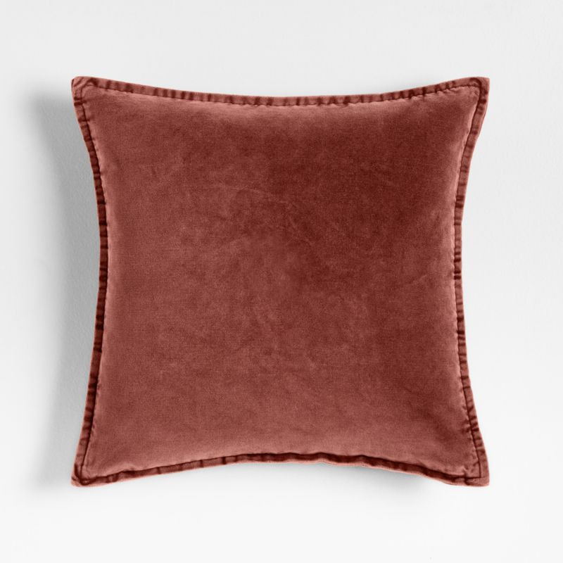 Relaxed Washed Organic Cotton Velvet 20"x20" Chestnut Red Throw Pillow with Down-Alternative Inse... | Crate & Barrel