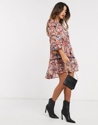 River Island floral print smock dress in pink | ASOS US