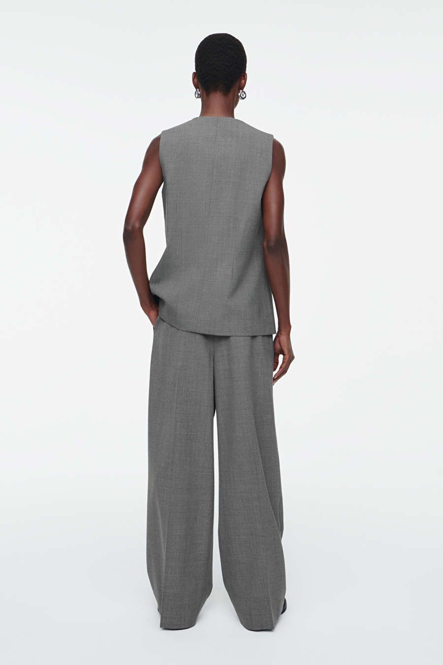 WIDE-LEG TAILORED TWILL TROUSERS - GREY - COS | COS UK