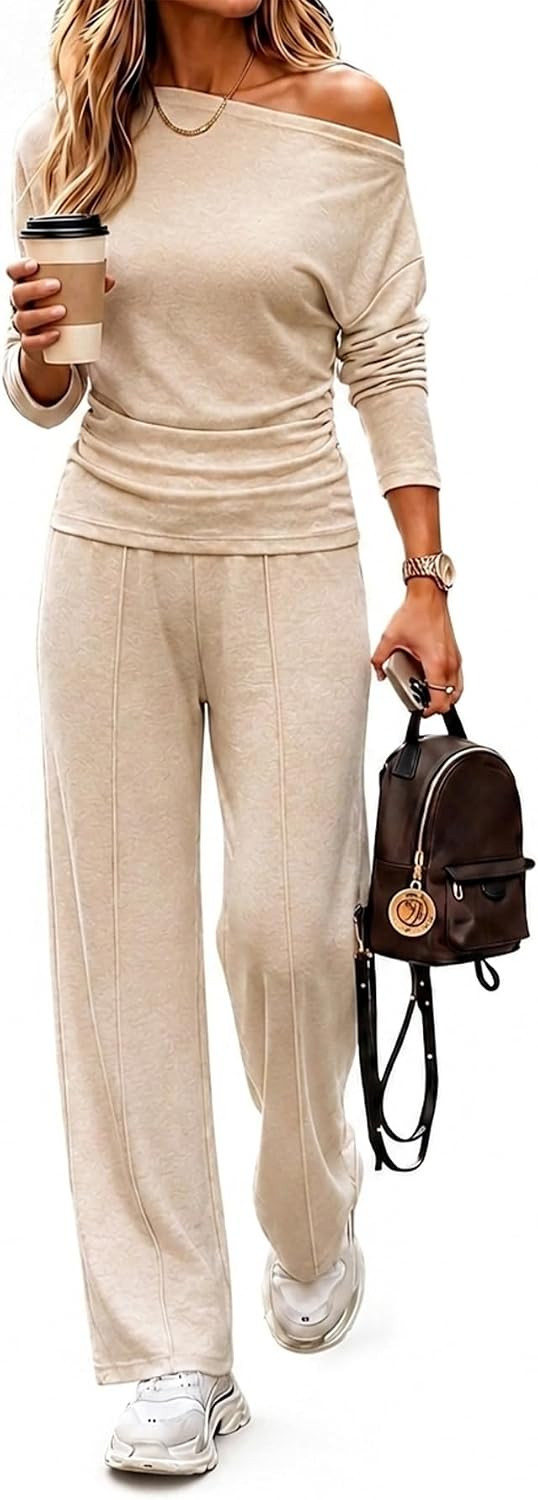 CHICME Lounge Sets for Women 2 Piece Off Shoulder Top and Pants | Amazon (US)