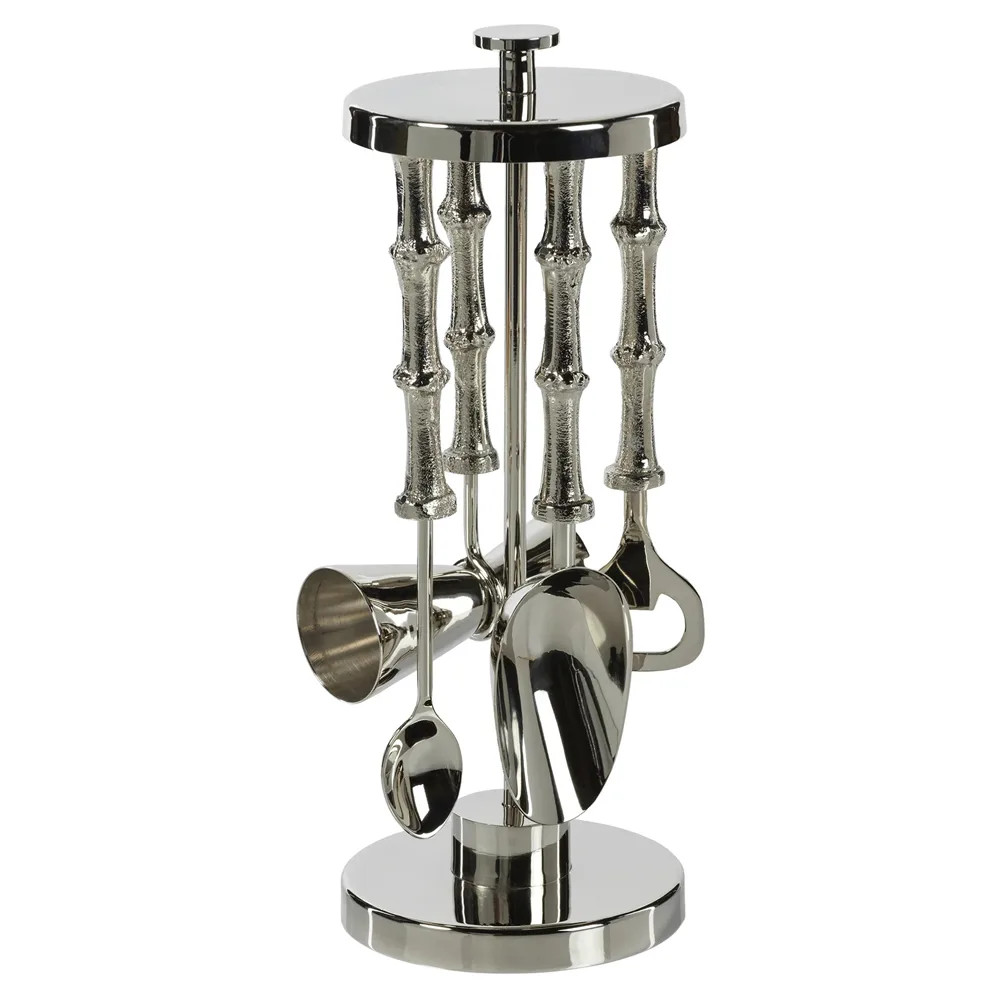 Frankie Industrial Loft Silver Textured Aluminum 5 Piece Bar Tool Set | Kathy Kuo Home