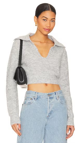 Carly Deep V Sweater in Heather Grey | Revolve Clothing (Global)