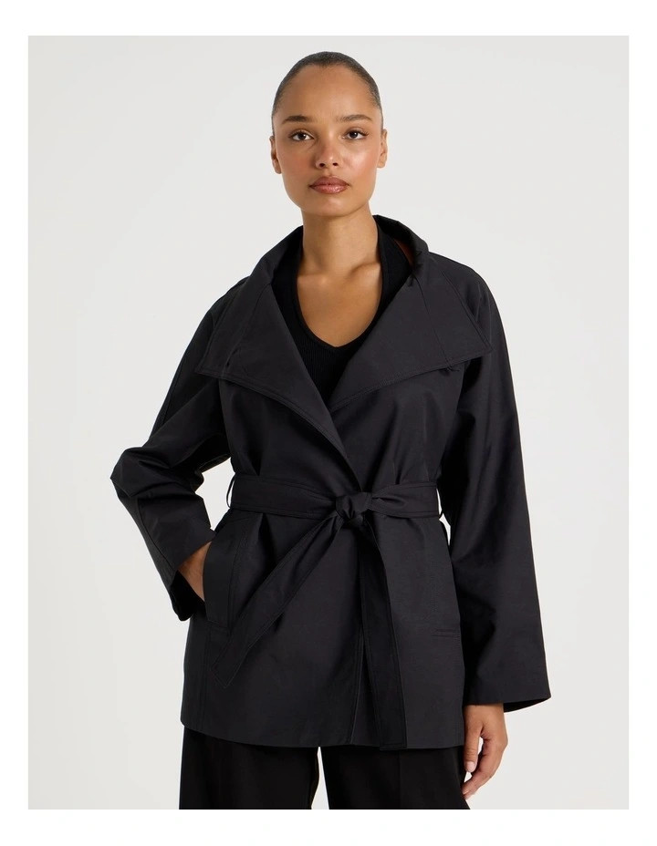 BlaqFunnel Neck Belted Jacket in Black | Myer