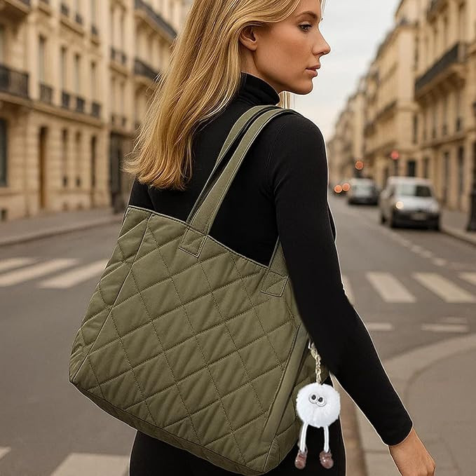 Puffy Tote Travel Bag for Women, Quilted Shoulder Gym Bag Handbag Purse with Zipper for Work Trav... | Amazon (US)