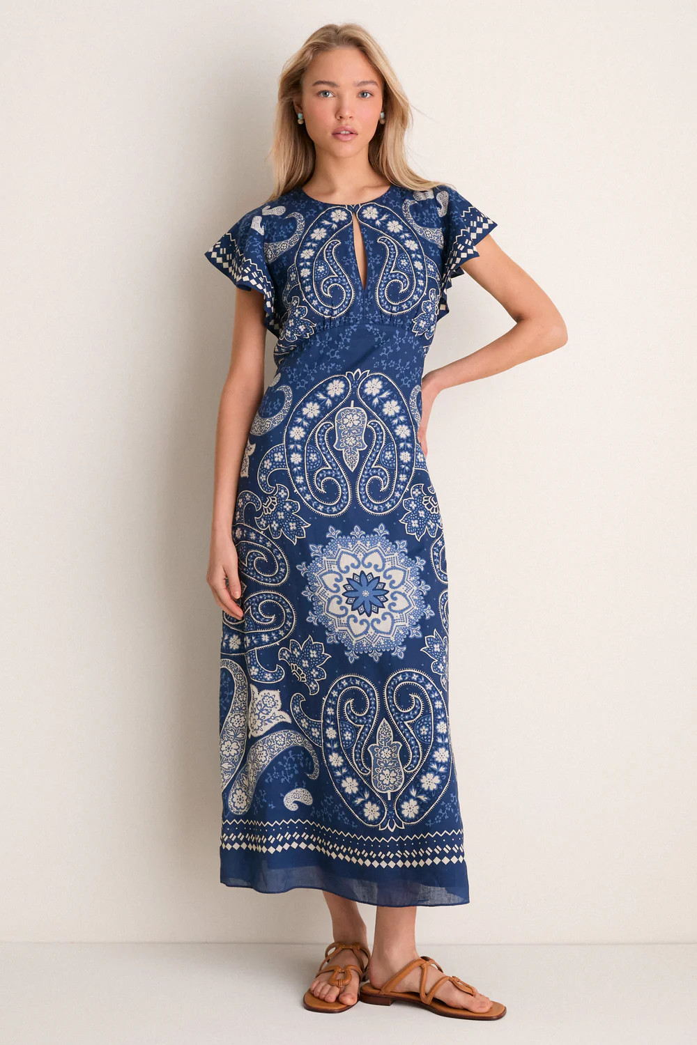 Navy Emelina Print Midi Dress | Tuckernuck (US)