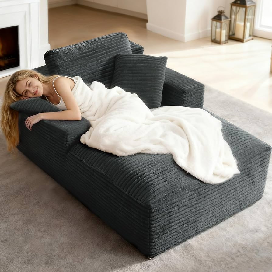 68'' Chaise Lounge Chair Indoor, Corduroy Upholstered Boneless Sofa Bed, Deep Seat Sleeper Couch ... | Amazon (US)