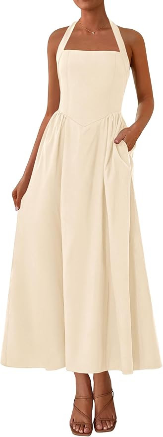 KIRUNDO Summer Dresses for Women 2026 Halter Maxi Wedding Guest Party Cocktail Semi Formal Elegan... | Amazon (US)