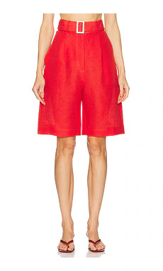 MATTHEW BRUCH Pleated Bermuda Short in Red Linen from Revolve.com | Revolve Clothing (Global)