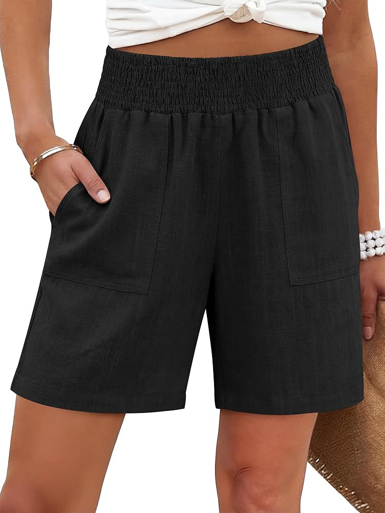 ANRABESS Linen Shorts for Women Casual Summer High Waisted Wide Leg Lounge Beach Vacation Shorts ... | Amazon (US)