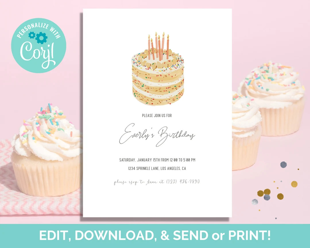 Birthday Cake Invitation Template, Birthday Invite, Editable Invitation, Cake Invite, Instant Dow... | Etsy (US)
