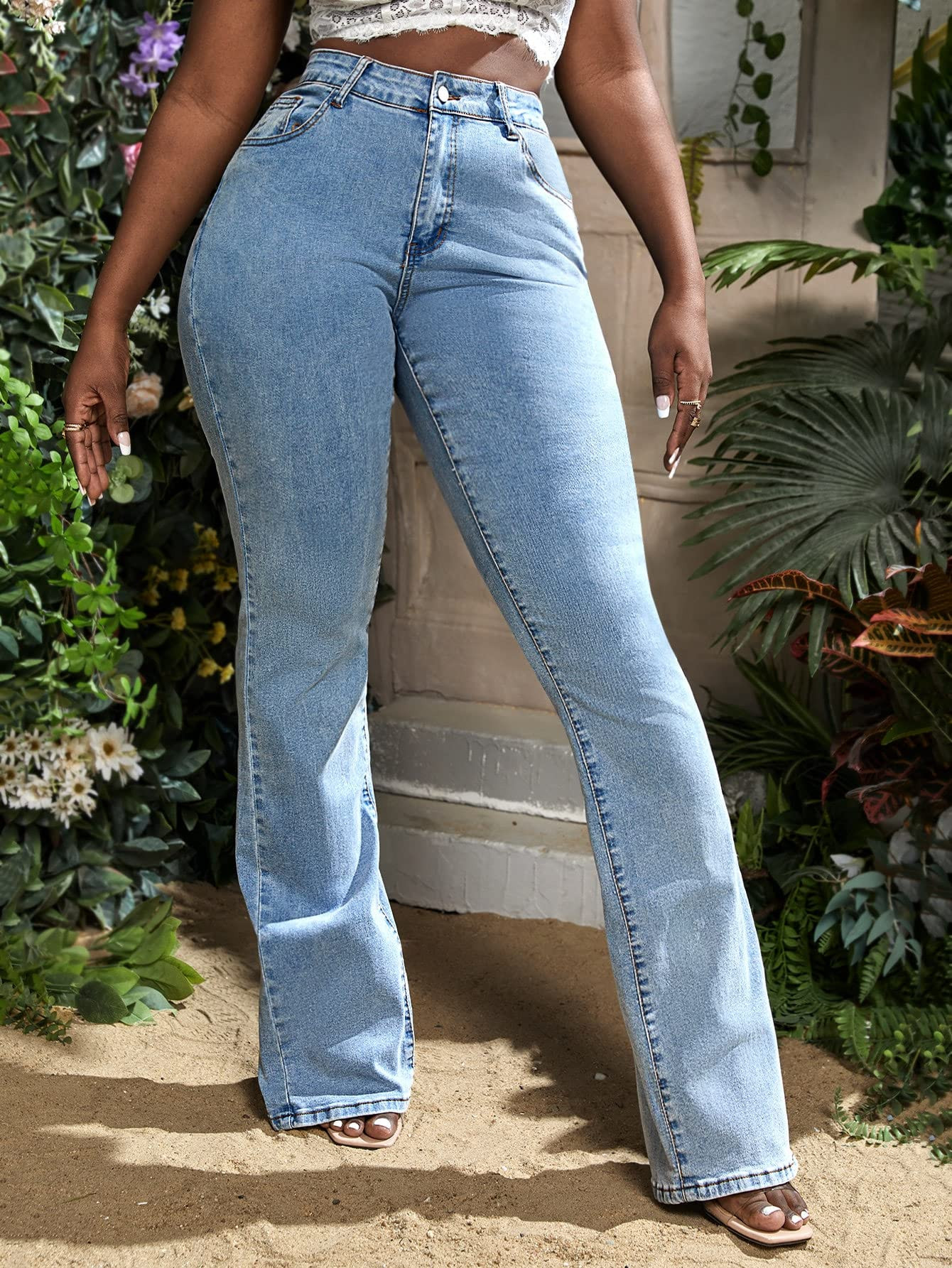 Women's Jeans High Waist Bootcut Leg Jeans Women's Jeans (Color : Light Wash, Size : XX-Large) | Amazon (US)