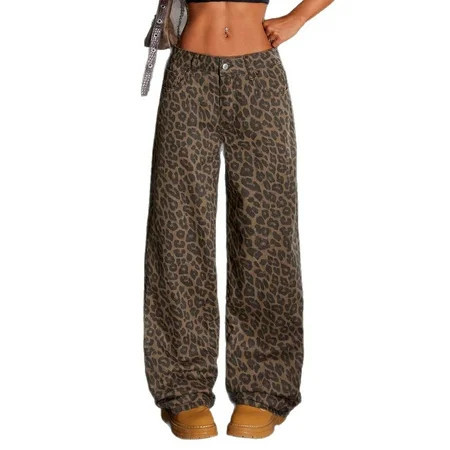Women’s Leopard Print Wide Leg Pants High Waisted Loose Fit Long Trousers Casual Fashion Pants Comfortable Everyday Wear | Walmart (US)
