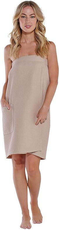 Turquaz Linen Lightweight Knee Length Spa/Bath Waffle Body Wrap with Adjustable Touch Fastener | Amazon (US)