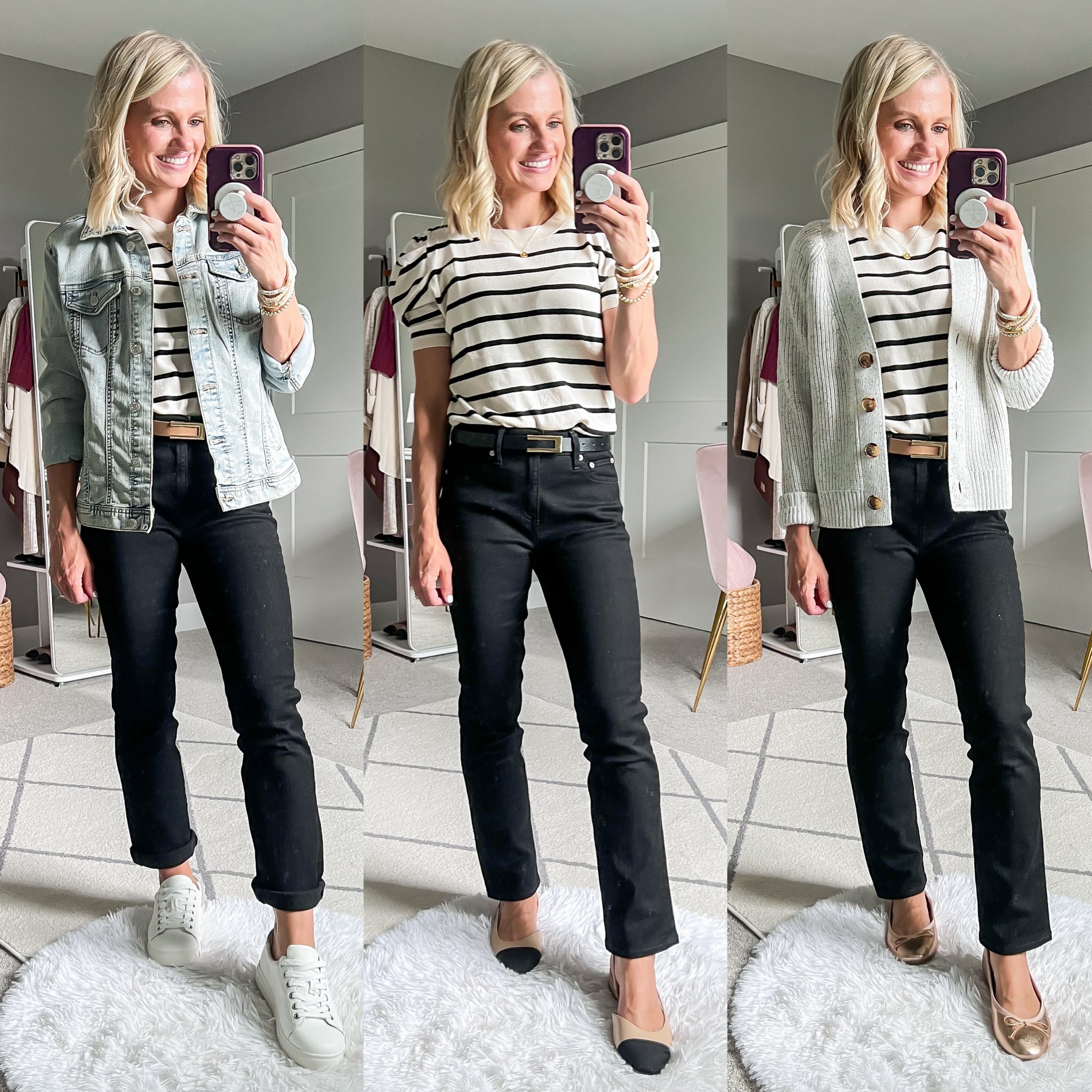 Teacher capsule wardrobe outfits! 
Black jeans- 26/short || top- small || denim jacket- small || cardigan- xs

#LTKStyleTip #LTKFindsUnder50 #LTKSeasonal