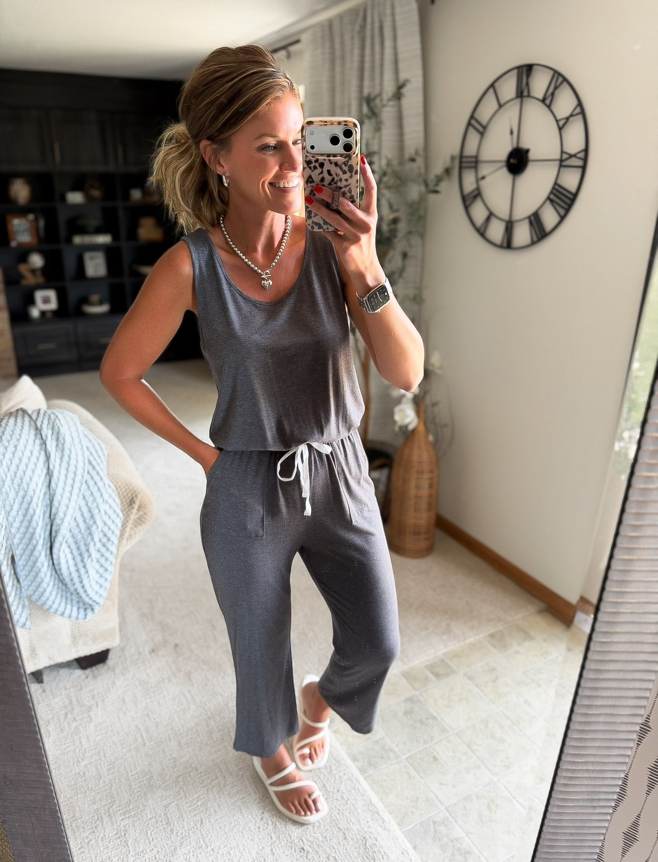 Drawstring waist jumpsuit. Love that it gives you some shape. 
Wearing medium.

#LTKSeasonal #LTKOver40 #LTKmomlife