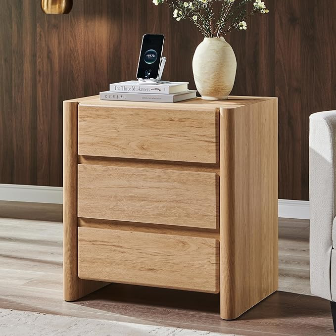 25" Tall Modern Nightstand with Charging Station, 23.6" W Nightstand with 3 Storage Drawers & Ope... | Amazon (US)