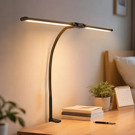 DAYBETTER LED Clip-on Desk Lamp, Double Head Reading Light, Dimmable USB Port Desk Light, 12W & 3... | Walmart (US)