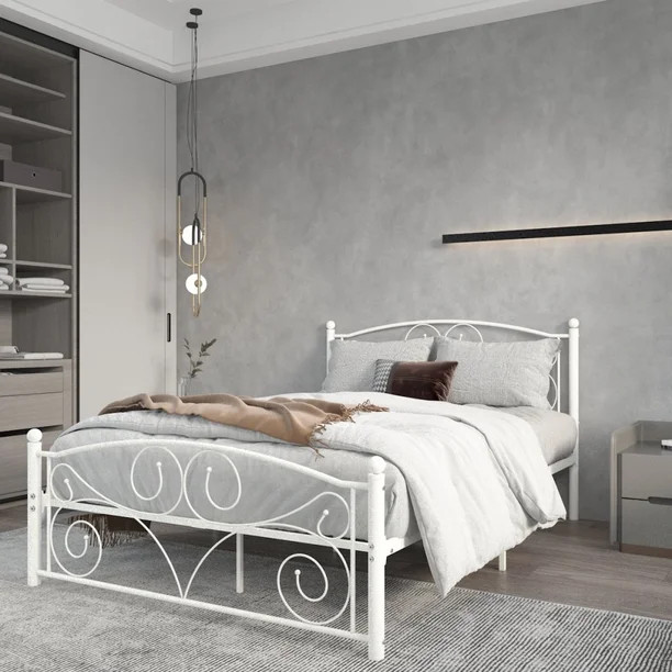 Hassch Vintage Platform Bed Full Size Metal Iron Bed Frame, White | Walmart (US)