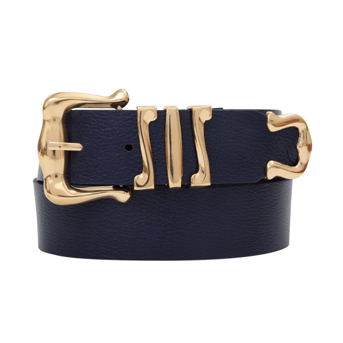Gold Metal Buckle Leather Belt - Navy Blue | Wolf & Badger (US)
