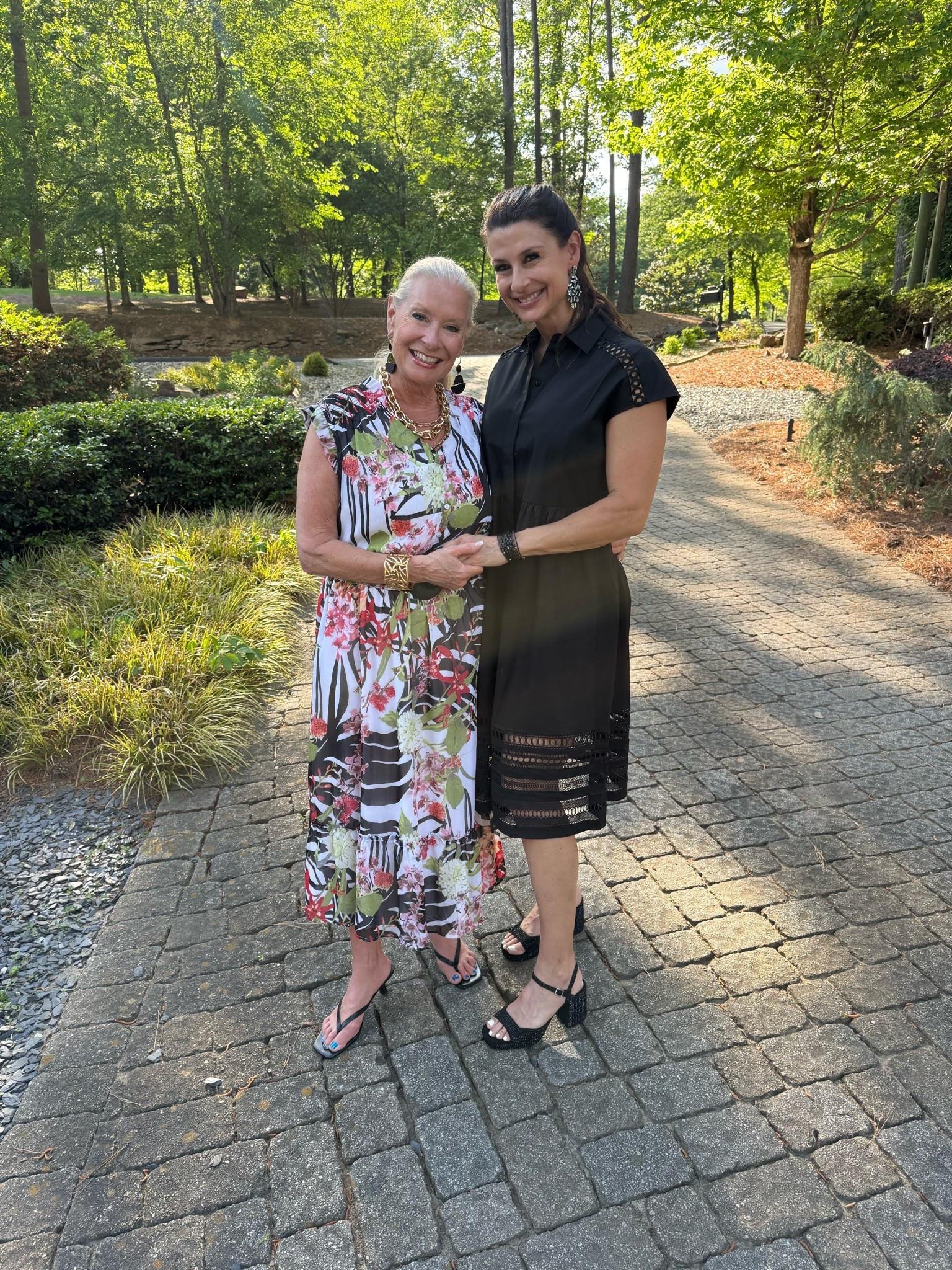 Wearing dresses and accessories from Chico’s