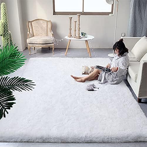 DweIke Fluffy Shaggy Area Rugs for Girls Bedroom, 4x6 Feet Soft White Kids Room Rugs, Non-Slip Carpe | Amazon (US)