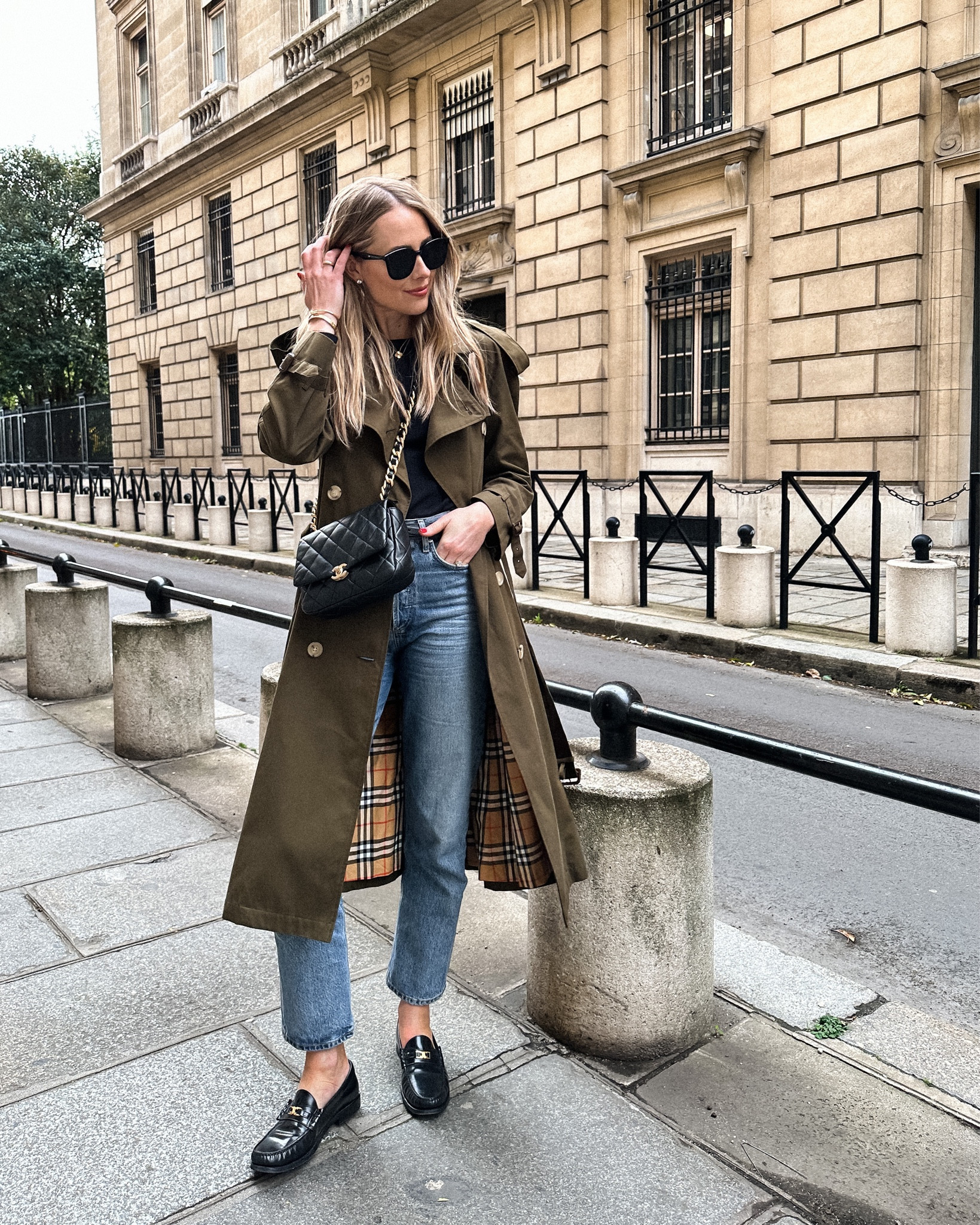 Fashion Jackson weating Burberry green trench coat, Chanel handbag, AGOLDE jeans, parks outfit, spring outfits #fashionjackson #trenchcoat #springoutfits #paris 

#LTKunder100 #LTKshoecrush #LTKstyletip