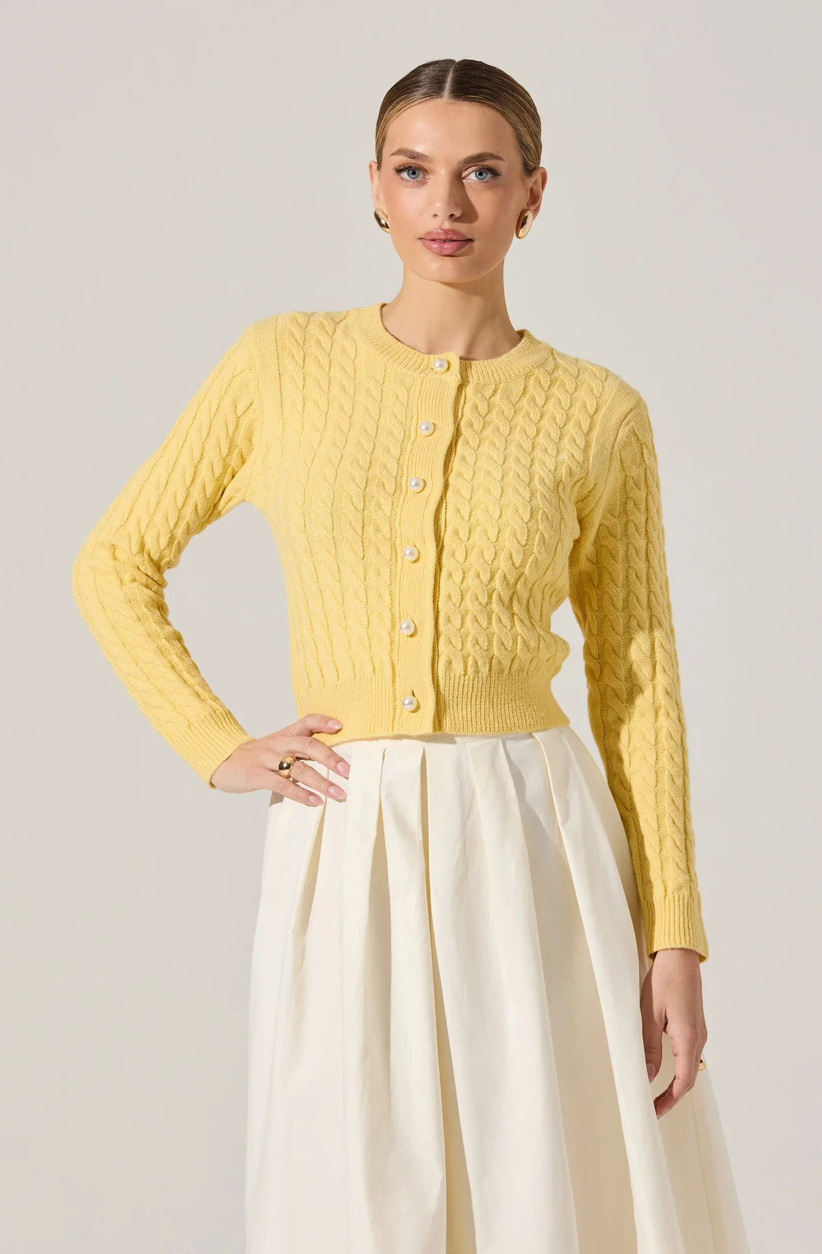 Pearl Button Cable Knit Cardigan | ASTR The Label (US)