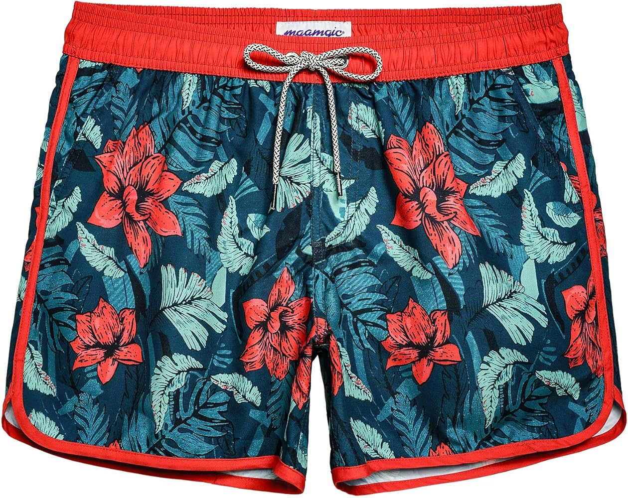 maamgic Mens Boys Short 80s 90s Vintage Swim Trunks with Mesh Lining Quick Dry Swim Suits Board S... | Amazon (US)