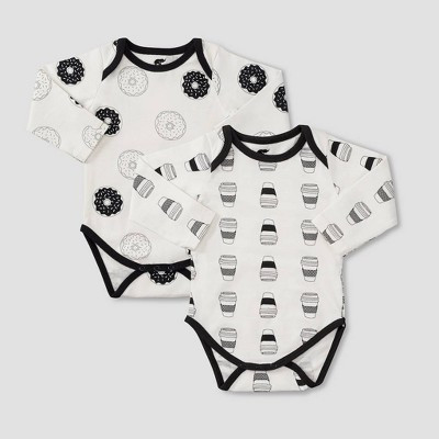 Layette by Monica + Andy Baby 2pk Donuts and Coffee Print Long Sleeve Bodysuit - Black/White 0-3M | Target