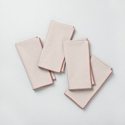 4pk Decorative Stitch Napkin Set Light Pink - Hearth & Hand™ with Magnolia | Target