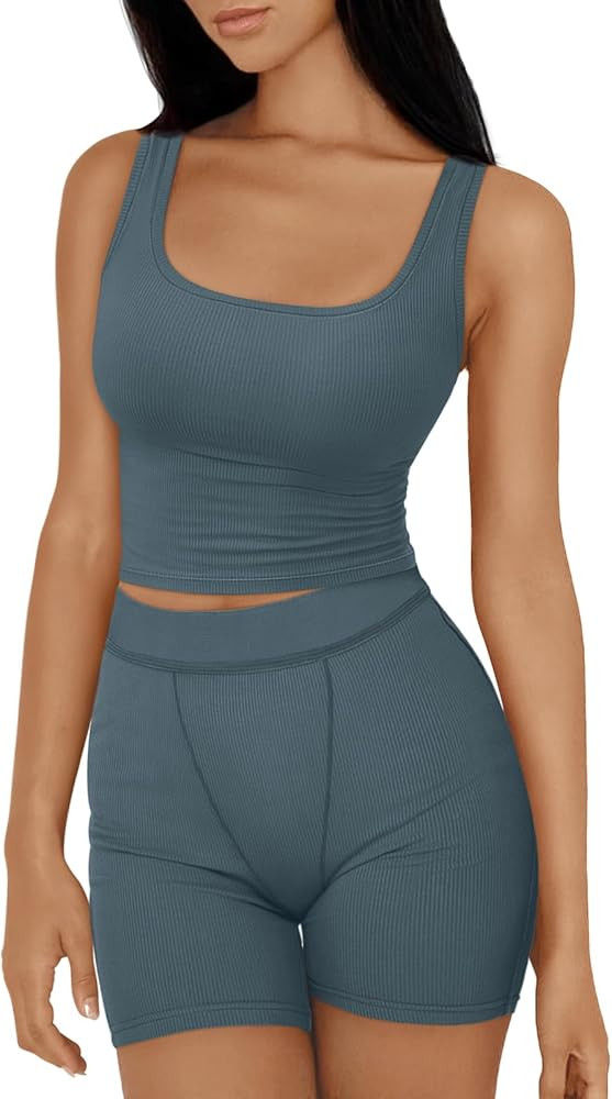 Trendy Queen 2 Piece Lounge Sets for Women Matching Workout Set Cropped Tank Tops and High Waist ... | Amazon (US)