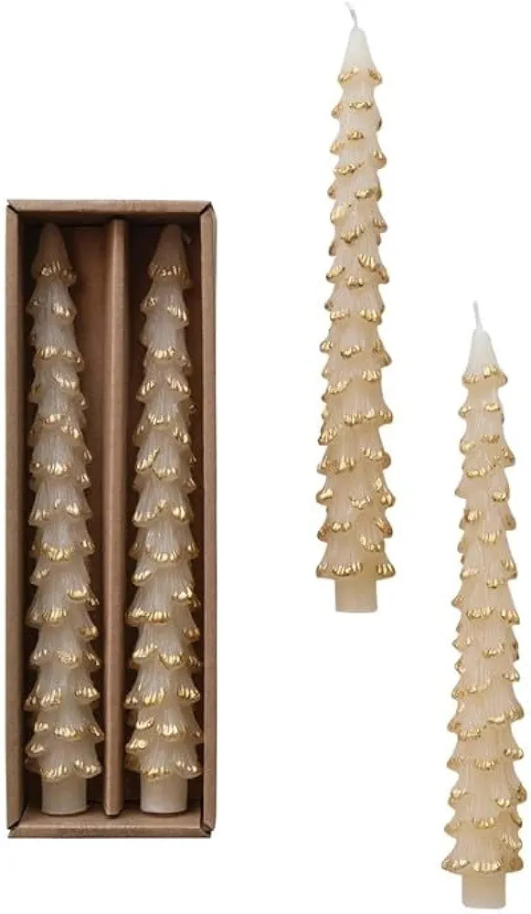 Unscented Tree Shaped Taper Candes in Box, Eggnog Color, Set of 2 | Amazon (US)