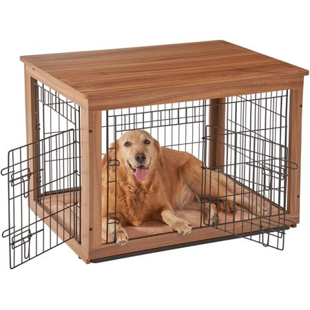 Dodensha Dog Crate End Table with Cushion Double Doors Wood Dog Kennel with Slide Tray Indoor Dog Cr | Walmart (US)