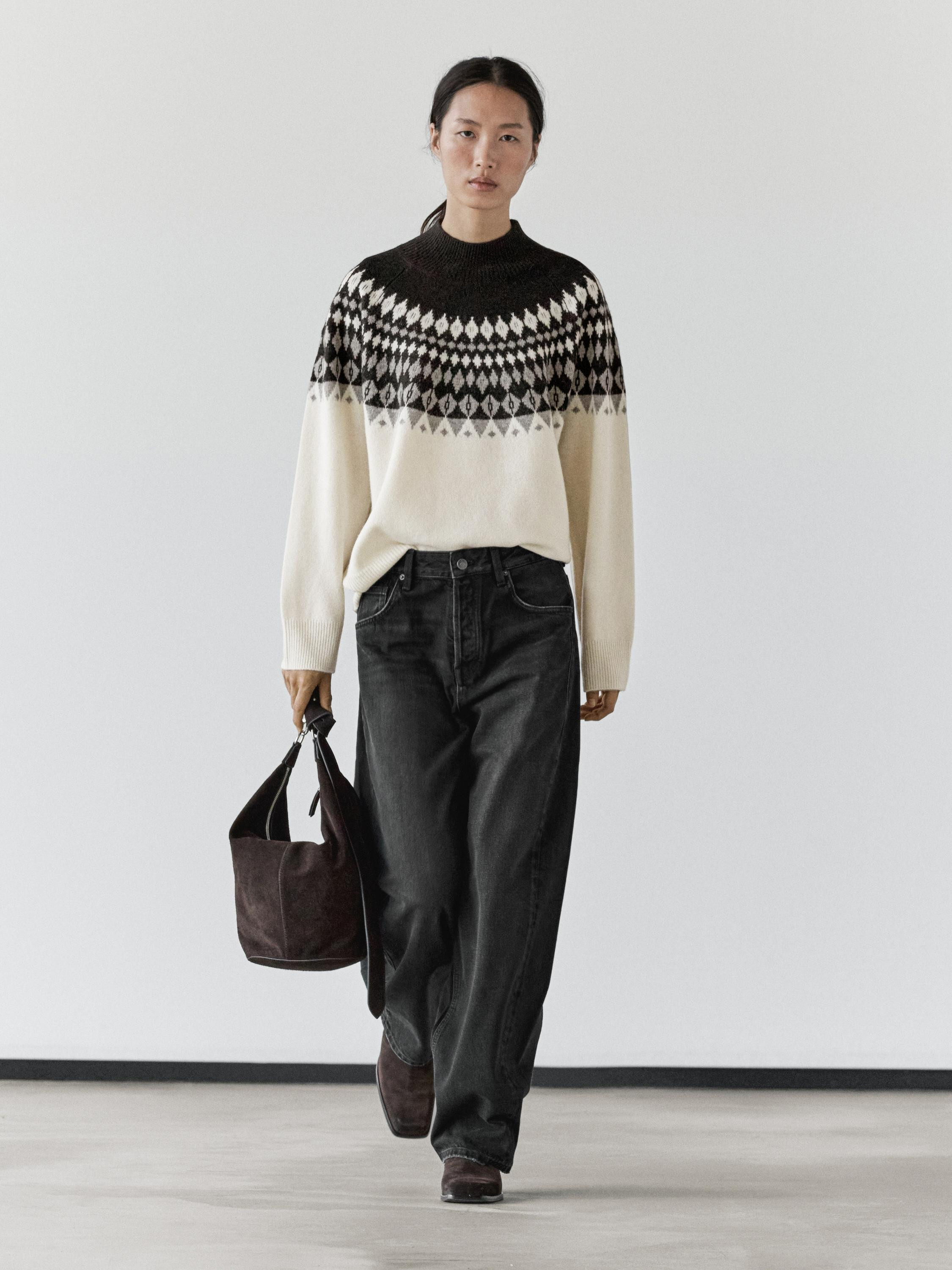 Wool blend jacquard knit sweater | Massimo Dutti US