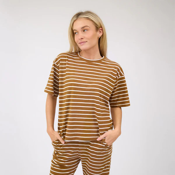 Perfect Oversized Tee, Brown Stripe | Albion Fit