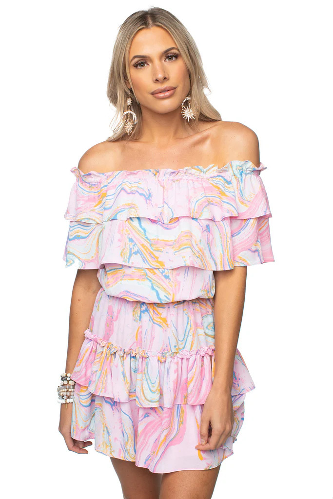 BuddyLove Kiera Ruffled Off The Shoulder Mini Dress - Glass | BuddyLove