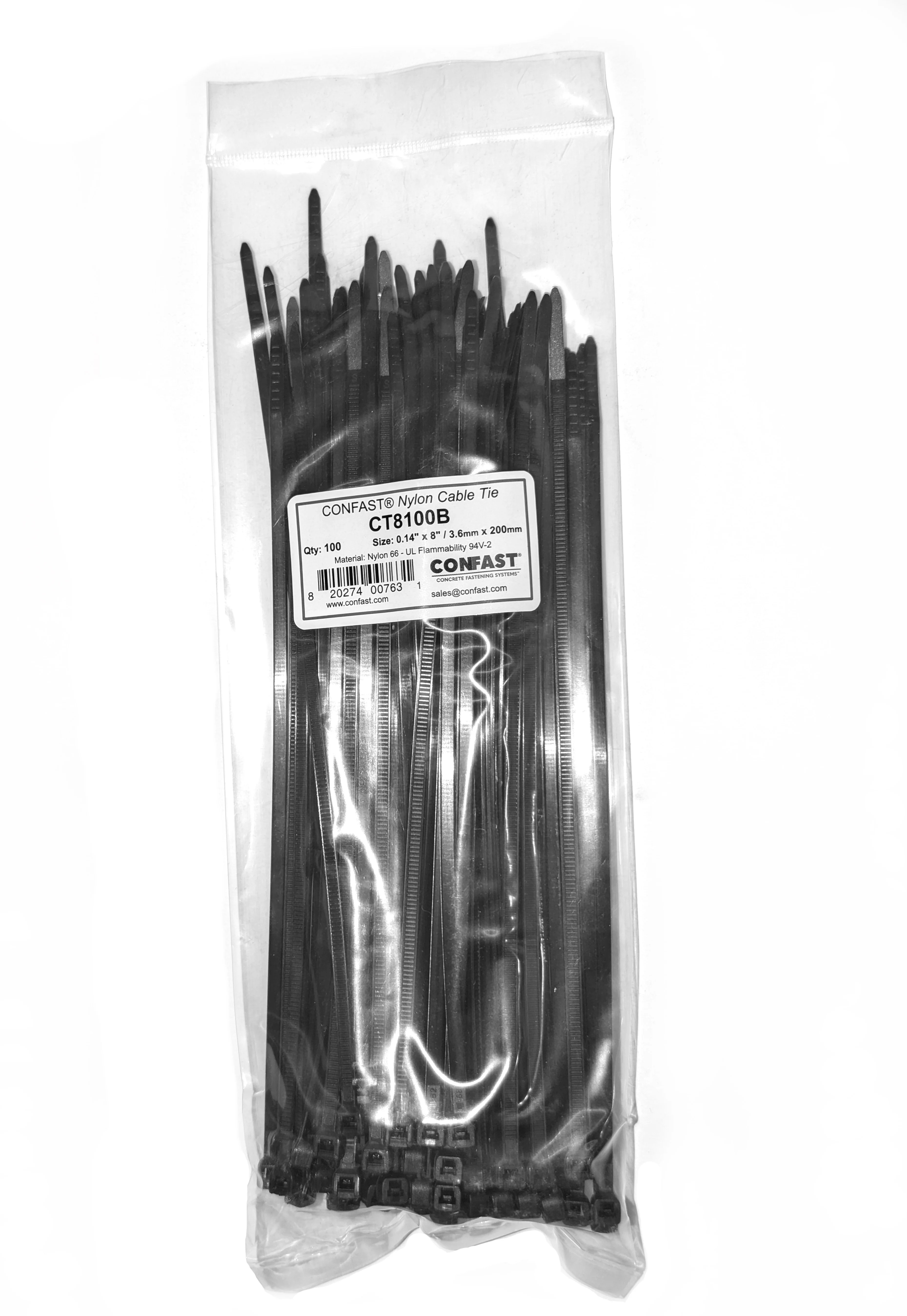CONFAST 100 pcs 8" Black Nylon Multi-Purpose Cable Tie Heavy Duty 50lb Tensile Strength Indoor / ... | Walmart (US)