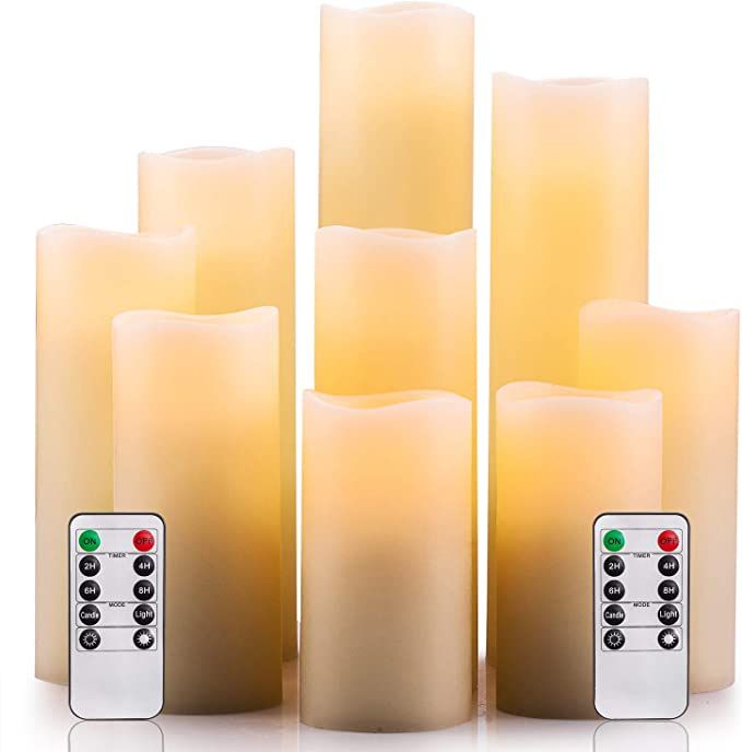 Enpornk Flameless Candles Battery Operated Candles 4" 5" 6" 7" 8" 9" Set of 9 Ivory Real Wax Pill... | Amazon (US)