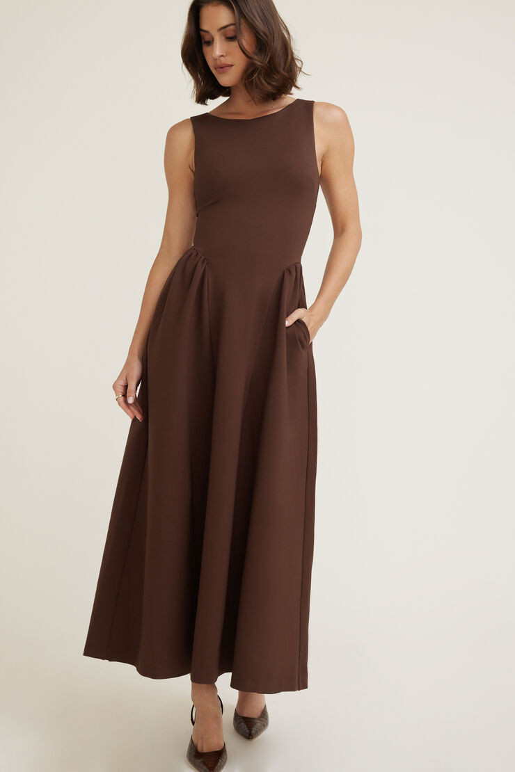 Iris Flared Ponte Maxi Dress | Dynamite Clothing