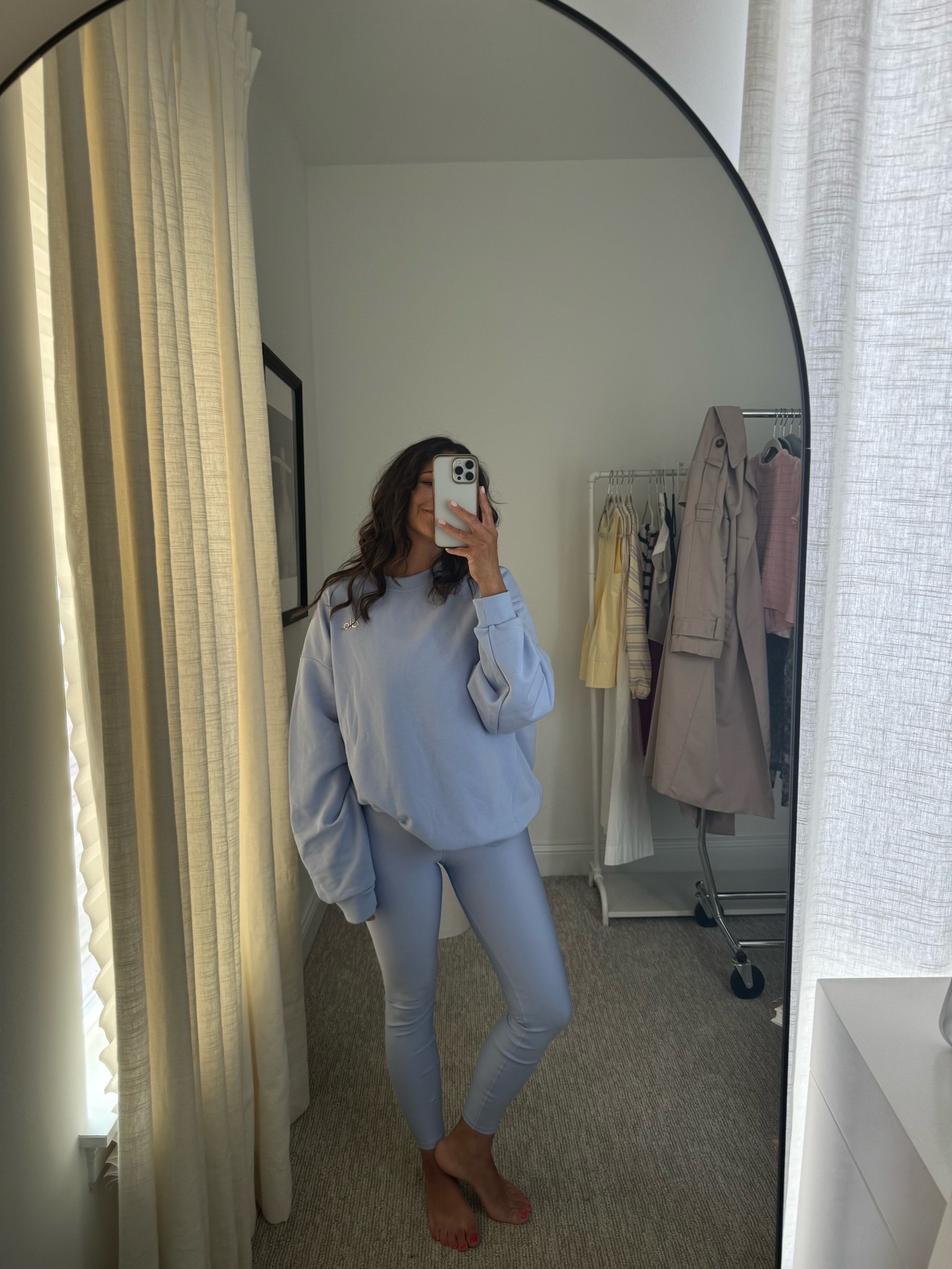 Prettiest color wearing medium sweatshirt and small leggings in 7/8 length