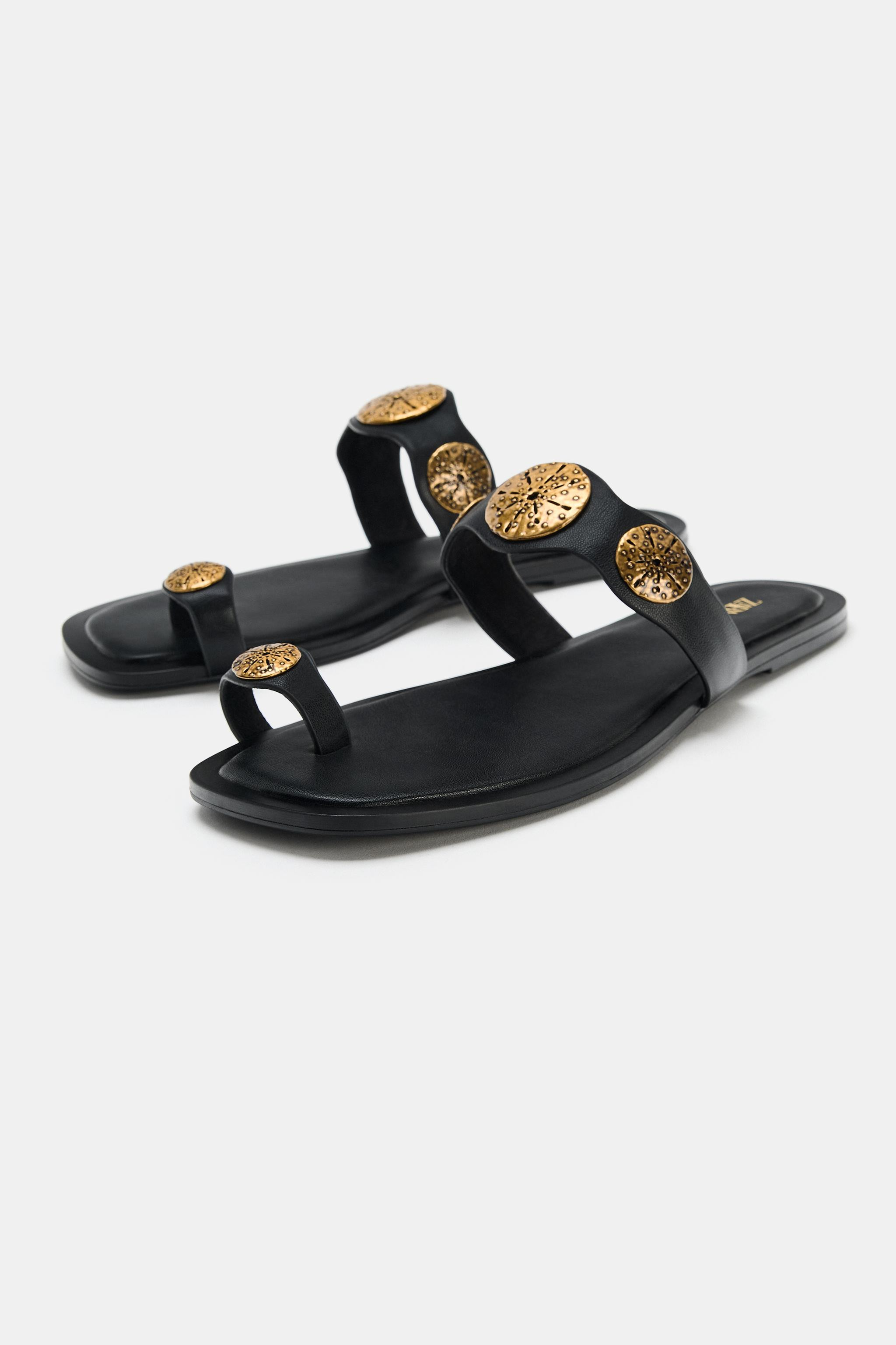FLAT SANDALS WITH METALLIC DETAILS | Zara US