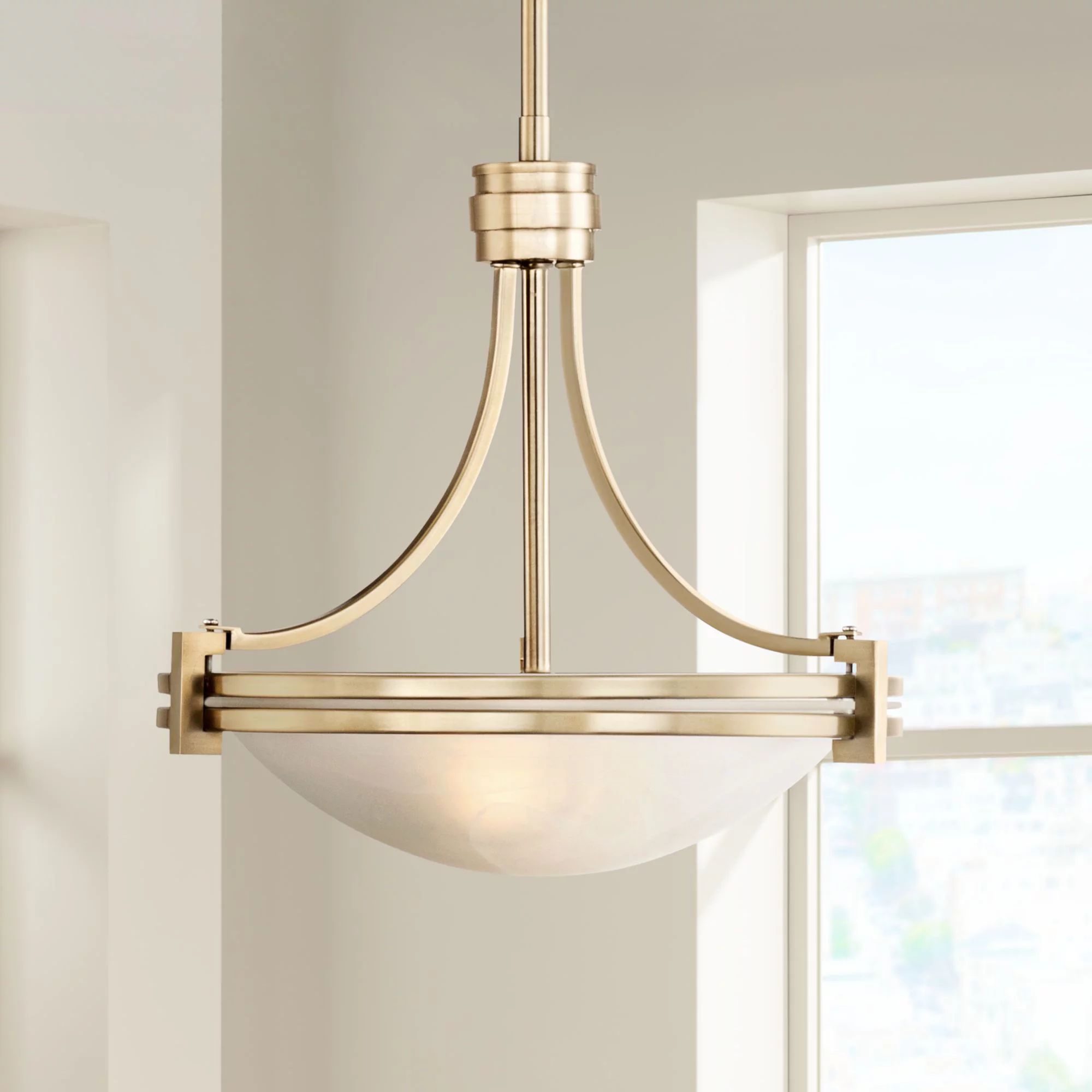 Possini Euro Design Warm Brass Bowl Pendant Chandelier 12 1/2" Wide Art Deco Satin White Glass fo... | Walmart (US)