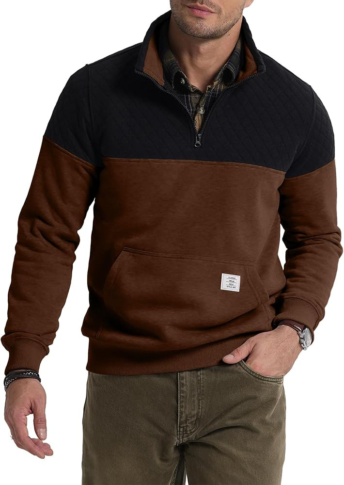 JMIERR Men's Quarter Zip Pullover Quilted Sweatshirt Pullover Long Sleeve Stand Collar Sweater Co... | Amazon (US)
