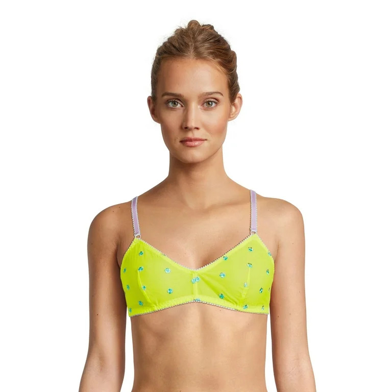 No Boundaries Juniors Floral Embroidered Mesh Bralette | Walmart (US)